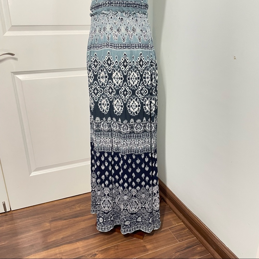 Aqua Blue Paisley Print Smocked Strap Maxi Dress size S - Picture 10 of 13